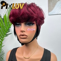 Peluca de Cabello Humano Corto Estilo Bob sin Pegamento con Encaje Transparente, Color 99J, Cabello Virgen Vietnamita, Hecha a Máquina