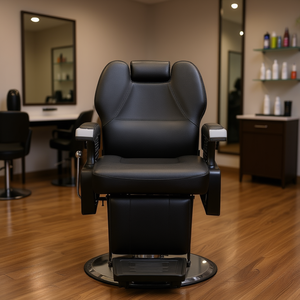 Sillón de Barbería Hidráulico Reclinable Clásico Negro con Asiento de Cuero y Base Redonda para Salón de Belleza - Product Image 2