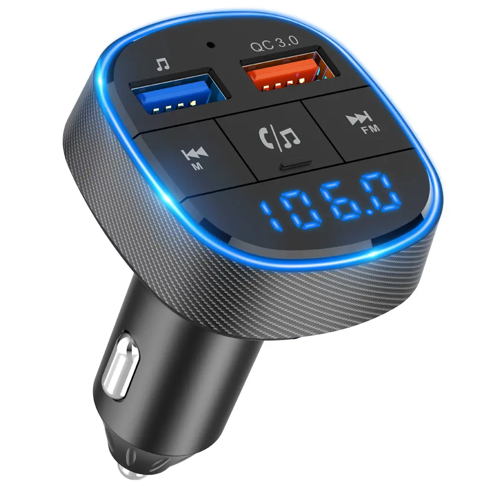 Kit MP3 Player mobil bebas genggam, pengisi daya Cepat QC 3.0 pemancar FM Bluetooth cepat