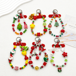 Christmas Gingerbread Man Tree Beaded Phone Chain Crystal Pearl Acrylic Wrist Lanyard Keychain Bag <b>Camera</b> Ornament - Product Image 2