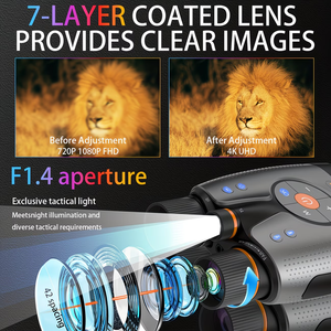 Jumelles de vision nocturne infrarouge 4K réelles avec télémètre et zoom 8x, lunettes de vision nocturne réglables sur 7 niveaux jour/nuit, objectif 25 mm 10x - Product Image 4