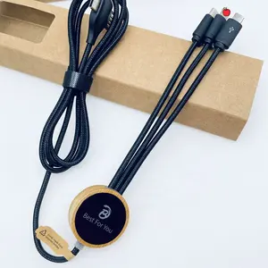 Baru Bambu Alami Pengisi Daya Cepat Kabel Usb Rantai Multi Charge 3 In 1