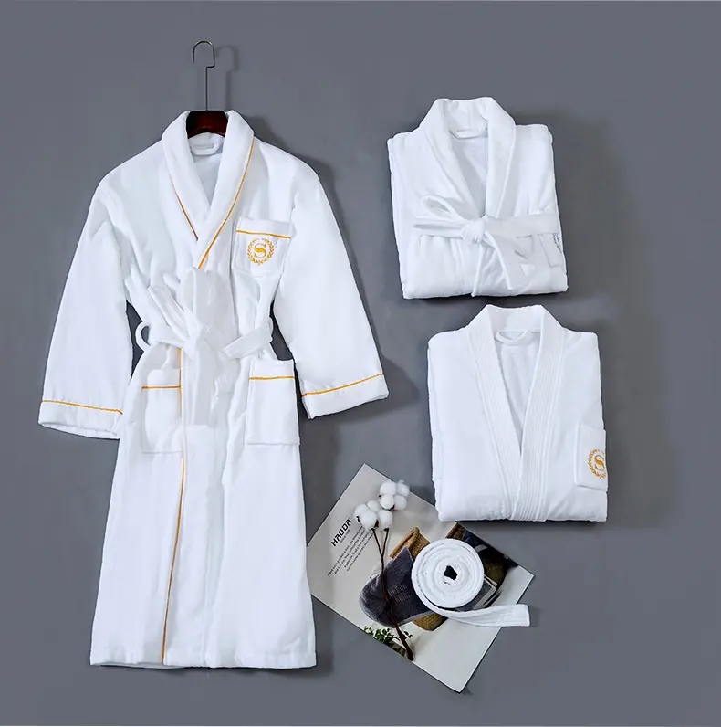 5 star luxury hotel custom logo wholesale bathrobe cut pile embroidered pure cotton bathrobe bath robe