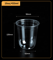 16oz PET 90mm en plastique en forme de U diamètre de tasse à bord plat pour les boissons et les aliments gobelets en plastique durables