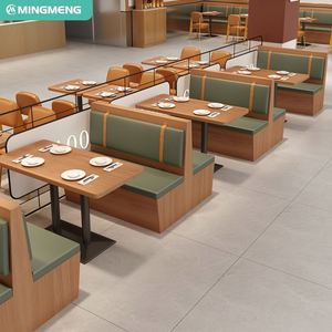 Sofá de asiento de cabina en forma de U con juego de sillas de mesa de madera de comida rápida para restaurantes, hoteles, cafeterías, cafeterías - Product Image 5