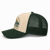 Casquette de camionneur en daim bicolore avec patch tissé personnalisé pour la randonnée, le camping et les voyages