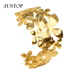 JUSTOP Gold Plated Flower Cuff <b>Bracelet</b> Women's Bohemia Style Alloy <b>Bangle</b> Jewelry Gift - Product Image 1
