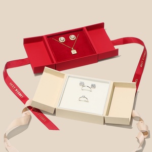 High-end Chinese-style Rectangular Plain Pattern Jewelry Necklace Ring <b>Earrings</b> <b>Box</b> Ribbon Flip Double-opening Gift <b>Box</b> - Product Image 4