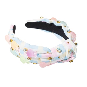 Pink and Blue <strong>Tartan</strong> Easter Sweet Cute Rabbit Rhinestone Knot <strong>Headband</strong> Color Bunny Hairband Holiday Hair Accessory for Girl - Product Image 4