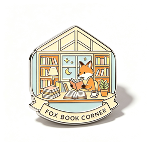 Pin esmaltado de zorro lindo con diseño de esquina de libro y forma de casa, broche de metal artesanal para regalo y colección de papelería - Product Image 1