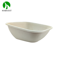 Assiettes carrées compostables non enduites en fibres de canne à sucre naturelles 1000 ml, biodégradables, zéro déchet, jetables, marque Harvest, boîte à lunch