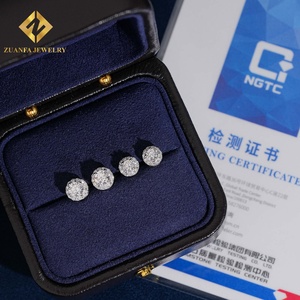 Iced Out Round Halo Diamond Stud <b>Earrings</b> Lab Grown Diamond 925 Sterling <b>Silver</b> Screw Back <b>Wedding</b> Jewelry For Women - Product Image 2