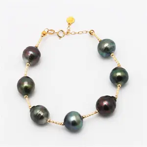 wholesa Hawaiian real black freshwater baroque pearls bead womens woven pearl jewelry bracelet Bracelets