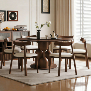 ชุดโต๊ะอาหารโออีโฮม ลักชัวรี ขนาด 59 นิ้ว สไตล์วาบิซาบิ ทำจากไม้โอ๊ค พร้อมเก้าอี้ไม้เนื้อแข็ง 6 ตัว โต๊ะกลมหมุนได้ขนาด 35 นิ้ว ทำจากกระจกแบบลอยตัว เฟอร์นิเจอร์บ้านรักษ์โลก - Product Image 2