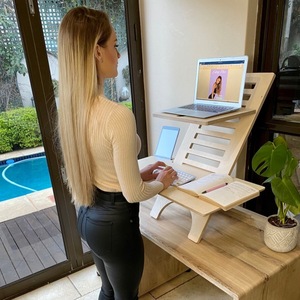 Wooden Adjustable Height Laptop <b>Stand</b> 390x420x730mm With <b>Tablet</b> Holder <b>For</b> Study Desk Use - Product Image 2