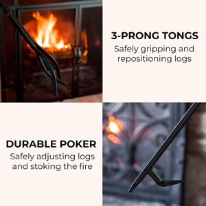Ensemble <span class=keywords><strong>de</strong></span> 5 outils <span class=keywords><strong>de</strong></span> cheminée en fer forgé <span class=keywords><strong>de</strong></span> 30 pouces avec support, pioche, pelle, brosse, pince à <span class=keywords><strong>bois</strong></span> <span class=keywords><strong>pour</strong></span> foyer intérieur/extérieur - Product Image 3