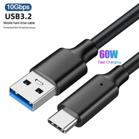 Kabel Data pengisian cepat, USB C ke USB C 3.2 Gen 2 kabel 60W PD 5A Tipe C untuk MacBook Pro Laptop
