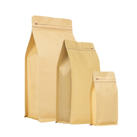 Sachets de café en papier kraft personnalisés avec logo, valve et fermeture éclair, à fond plat, pour emballage de grains