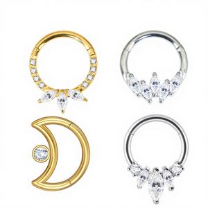 Pendientes de Aro para Nariz con Forma Geométrica de Luna y Ojo de Caballo, de Cristal de Tungsteno F136, para Septum, <span class=keywords><strong>Tragus</strong></span>, Hélix, Joyería para Piercings - Product Image 1