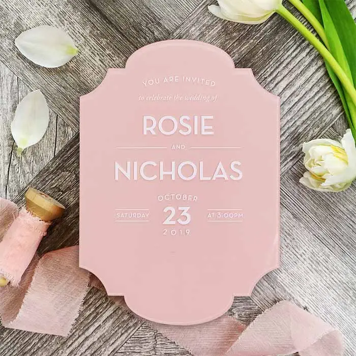 Pink Chic Charm Acrylic Wedding Invitations Custom Names Place Acrylic Wedding Invitation Card Wholesale