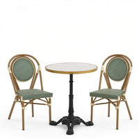 Table de salle à manger d'extérieur vintage française en aluminium imperméable avec base sculptée pour bistrot et patio