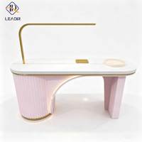 Table à ongles de luxe légère avec éclairage LED incurvé, comptoir en marbre, station de manucure pour salon, mobilier