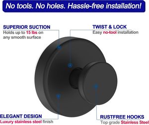 Ganchos de succión de pared para ventana de baño, de cedro, con puerta de vidrio negro mate, colgadores de toallas extraíbles, estante de almacenamiento - Product Image 3