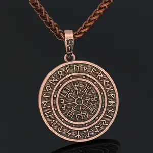 HSL0025 贸易保证双面北欧海盗标志指南针项链护身符符文复古项链宗教珠宝