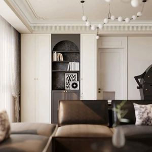 Mueble de TV de Madera de Diseño Francés Moderno Personalizado, Estantería en Blanco y Negro para Sala de Estar de Hotel o Apartamento - Product Image 1