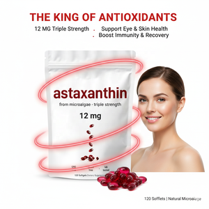 Capsule di Astaxantina 12mg Tripla Concentrazione, Estratto Naturale di Microalghe, Integratore Antiossidante per Adulti, Supporto Immunitario, Salute di Occhi e Pelle - Product Image 1