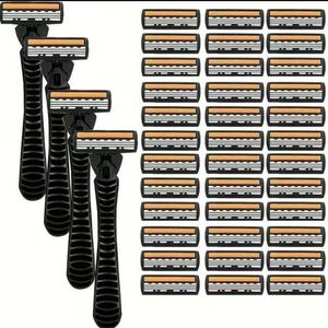 Manual <b>Razor</b> With Black Handle Yellow Three Layer Stainless Steel Blades For Men Face Shaving - Product Image 3