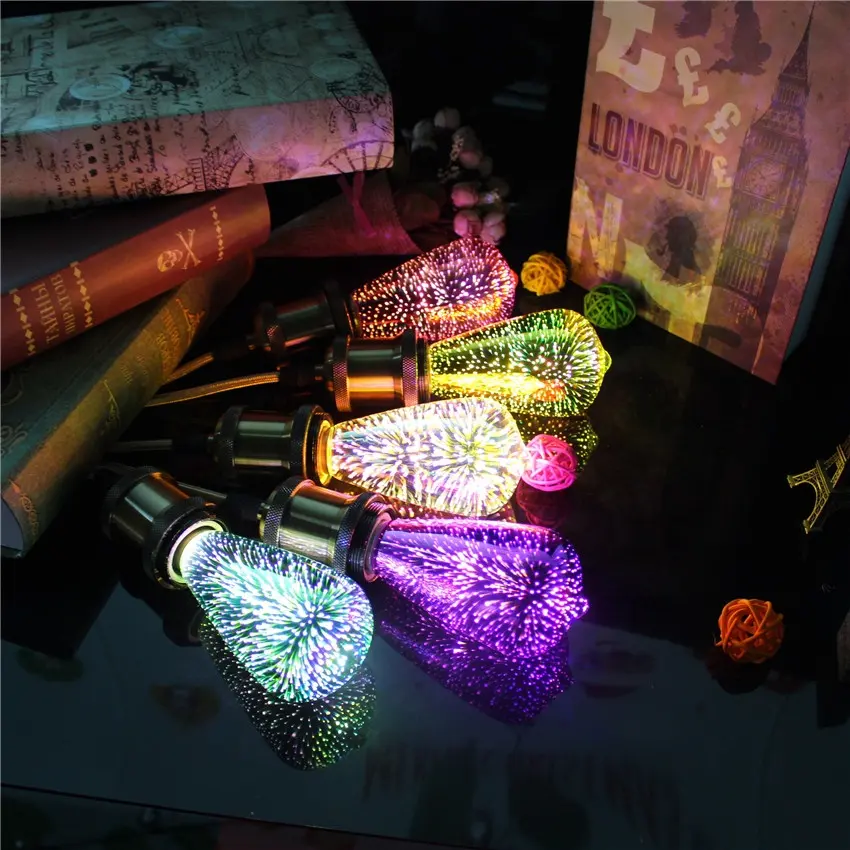 Holiday Lamp Stained Glass Star Shine Color Change e E27 E26 4W ST64 STAR 3D LED Bulb Fairy Firework Light Bulbs