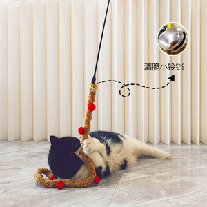 New extended <b>plush</b> striped silent caterpillar striped interactive self-entertaining <b>cat</b> toy pet toy Christmas <b>cat</b> teaser stick - Product Image 3