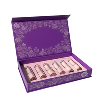 Boîte cadeau de luxe personnalisée avec logo, grand format, en carton rigide mat, violette, vide, avec fermeture magnétique pliable