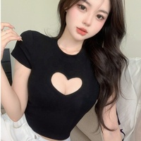 Nouveau T-shirt court à manches courtes ajouré pour femme, design tendance et séduisant, idéal pour la superposition basique