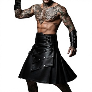 Kilt Gótico Punk Rock de Cuero Negro Hecho a Mano para Hombre 2026, Kilt Steampunk con Hebilla Ajustable - Product Image 1
