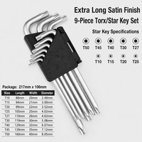 9PCS Set Kunci Torx Anti Bongkar Ekstra Panjang, Baja S2 T10-T50 Kunci Bintang dengan Lapisan Satin untuk Penggunaan Industri