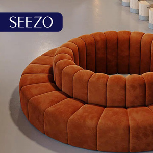2025, sala de recepción de Hotel moderno de 5 estrellas, vestíbulo, sofá curvo de terciopelo verde azulado para dormitorio, sala de estar, nuevos muebles de lujo a medida - Product Image 2