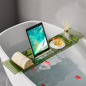 Bathroom Expandable Plastic Bath Shelf Bathtub Tray Adjustable Bath Caddy Storage Rack
