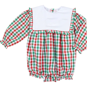 Nouveautés Frères et Sœurs Assortis Plaid Noël Enfants Tenues Barboteuse Col Claudine Coton Personnalisé Petits Garçons Tenues - Product Image 4