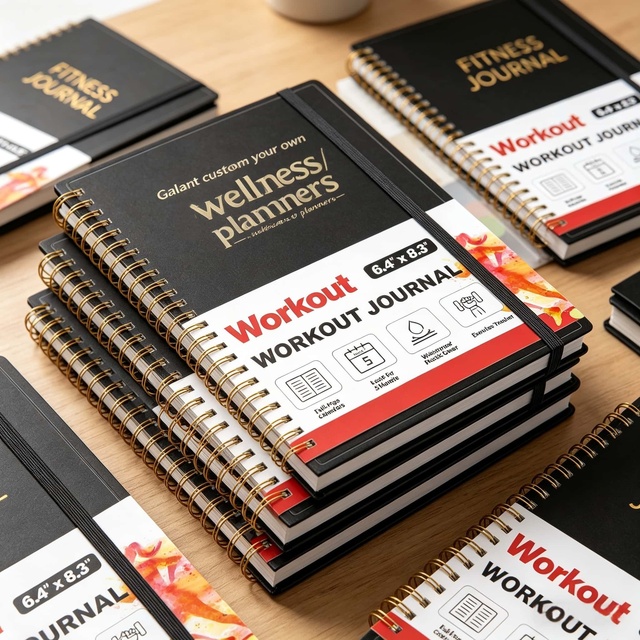 Wellness Workout Planner A5 Spiral Notebook Journal Linen Food Tracker Custom Printing Free Sample Track Progress Goals High