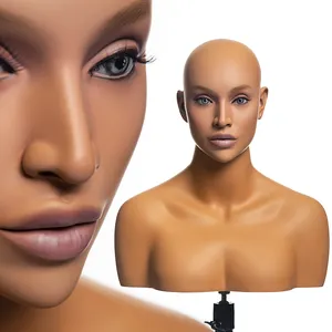 H22 Fiberglass mannequin head with shoulder realistic female mannequin head for wig display