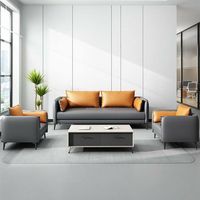 Ensemble de canapés de réception de bureau modernes en cuir PU gris et orange, 1/2/3 places, canapé lounge commercial pour salle d'attente et bureau