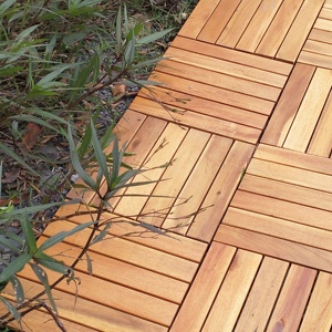 Modern Design Acacia Wood Decking <b>Tiles</b> Smooth 12mm Eco-Friendly Outdoor 6-Slat <b>Interlock</b> Natural Finish for Home Decor - Product Image 1