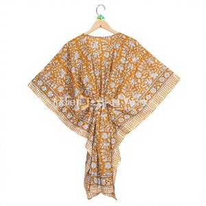 Vestido Kaftán Midi 100% Algodón Hecho a Mano para Mujer, Estampado Floral Bohemio, Traje de Playa, Ropa de Verano, Ajuste Regular, Cintura Natural - Product Image 1
