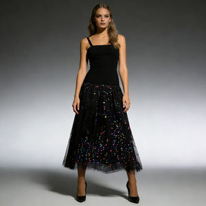 2026 Black Sparkling Tulle Midi Skirt Women's <b>Rainbow</b> Dot Glitter A-line <b>Party</b> Skirt Modern Elegance for lady - Product Image 5