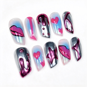 Faux ongles ronds faits main et peints à la main en gros, style peint à la main qualité salon, marque privée en vrac - Product Image 1