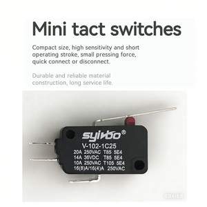 <span class=keywords><strong>Micro</strong></span>-interrupteur SYIVBO V-102-1C25 à levier articulé long et droit, SPDT, <span class=keywords><strong>action</strong></span> rapide, 20A 250V, contact argenté, IP40, ignifuge - Product Image 2