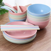 Ensembles de vaisselle en plastique colorés, récipient alimentaire jetable, ensemble d'assiettes, tasses et bols réutilisables, 20 pièces