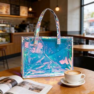 Laser Shiny Pvc Handbag Waterproof Beach Transparent Swim <b>Stitched</b> Jelly Shopping <b>Gift</b> Bag - Product Image 4